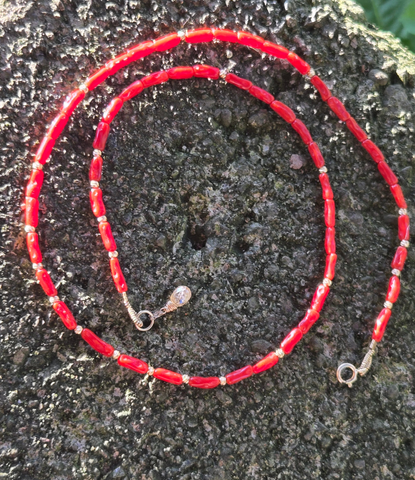Mediterranean Coral (Old Stock), Diamond and Engraved 14K Gold Infiniti Beaded Necklace
