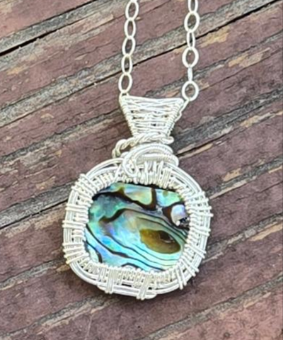 Abalone Shell Woven Basket Necklace