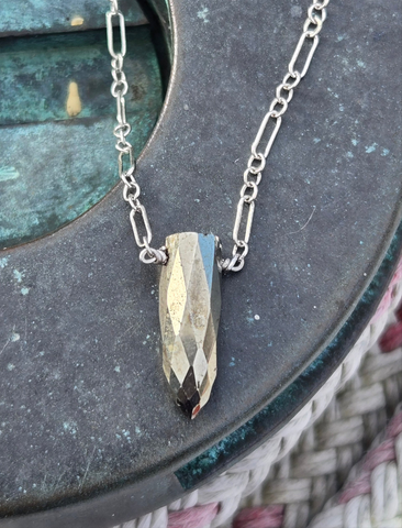 Pyrite Faceted Bullet Sterling Silver Necklace