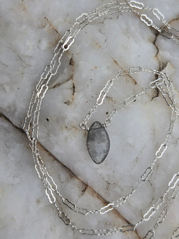 Moss Aquamarine Faceted Marquise Sterling Silver Necklace