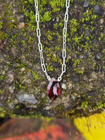 Garnet Faceted Marquise Sterling Silver Necklace 