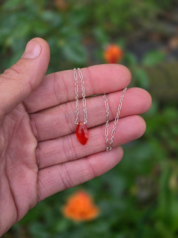 Carnelian Faceted Marquise Sterling Silver Necklace