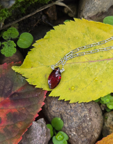 Garnet Faceted Marquise Sterling Silver Necklace 