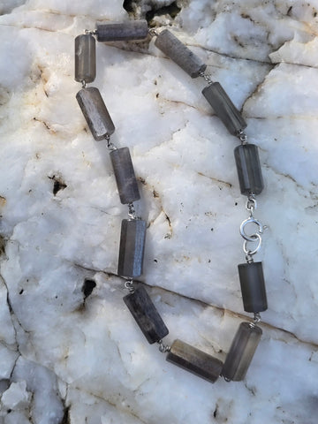 Grey Moonstone Infinity Sterling Silver Bracelet