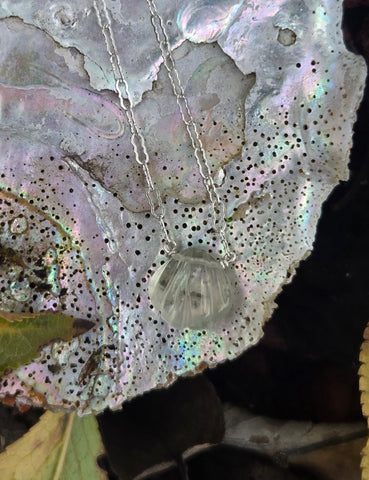 Aquamarine Carved Seashell  Sterling Silver Necklace