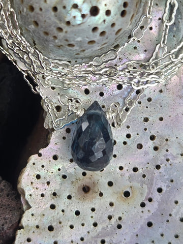 Teal Apatite Faceted Briolette Sterling Silver Necklace