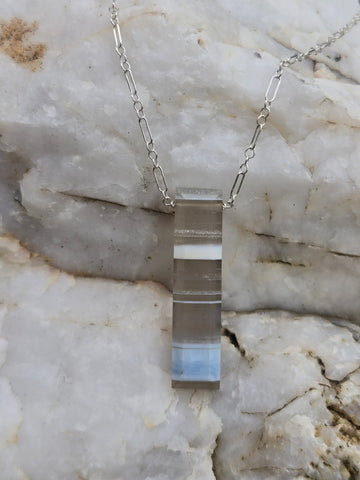 Blue Striped Opal Faceted Sterling Silver Necklace