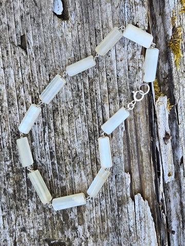 White Moonstone Infinity Sterling Silver Bracelet