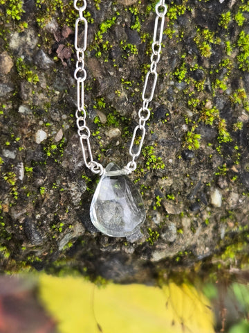 White Topaz Faceted Briolette Sterling Silver Necklace