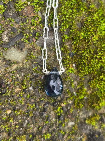 Teal Apatite Faceted Briolette Sterling Silver Necklace