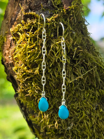 Turquoise Anchor Chain Earrings