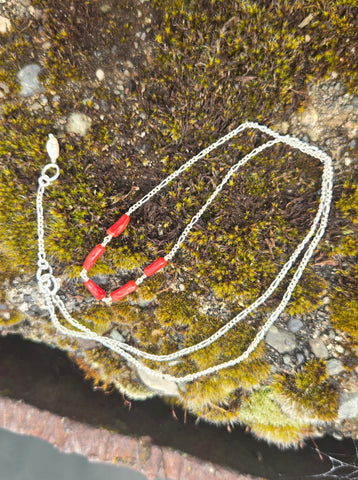 Mediterranean Red Coral (Old Stock) and Pearl Sterling Silver Necklace