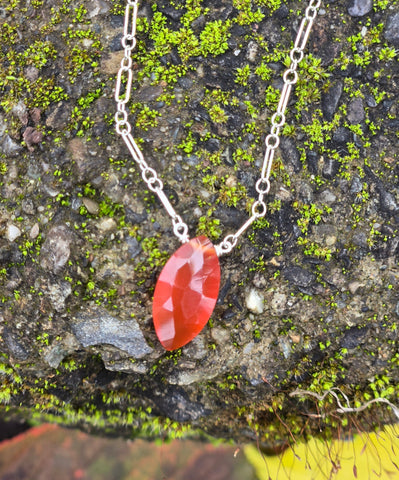 Carnelian Faceted Marquise Sterling Silver Necklace