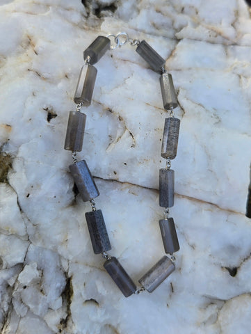 Grey Moonstone Infinity Sterling Silver Bracelet
