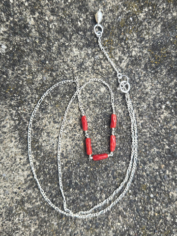 Mediterranean Red Coral (Old Stock) and Pearl Sterling Silver Necklace