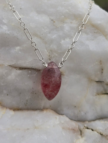 Strawberry Quartz Faceted Marquise Sterling Silver Necklace 