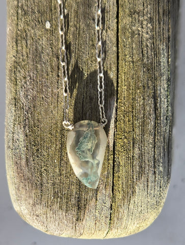 Moss Agate Faceted Leaf Sterling Silver Necklace