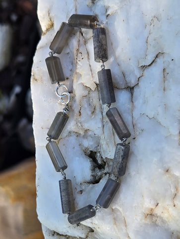 Grey Moonstone Infinity Sterling Silver Bracelet