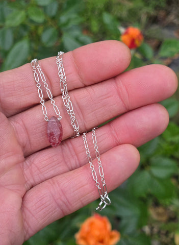 Strawberry Quartz Faceted Marquise Sterling Silver Necklace 