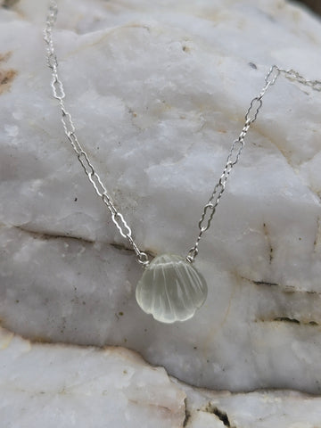 Aquamarine Carved Seashell  Sterling Silver Necklace