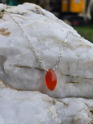 Carnelian Faceted Marquise Sterling Silver Necklace