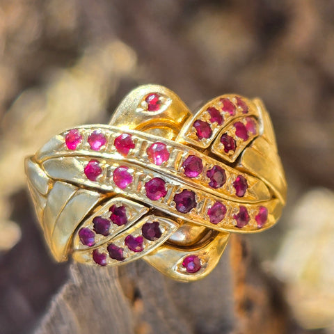 Ruby 14K Gold Antique Puzzle Ring