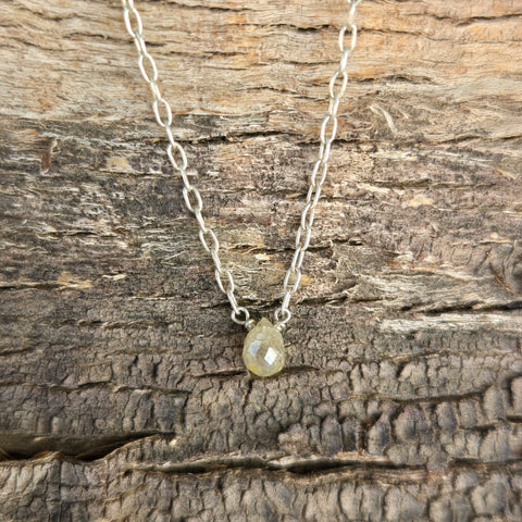 Faceted Diamond Briolette Sterling Silver Necklace