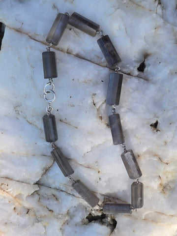 Grey Moonstone Infinity Sterling Silver Bracelet