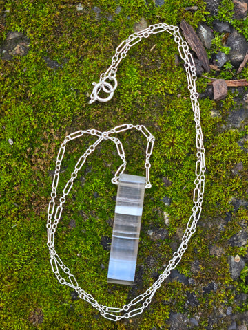 Blue Striped Opal Faceted Sterling Silver Necklace