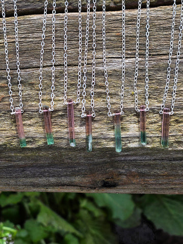 Morroredondo Brazilian Watermelon Tourmaline Crystal Sterling Silver Necklace