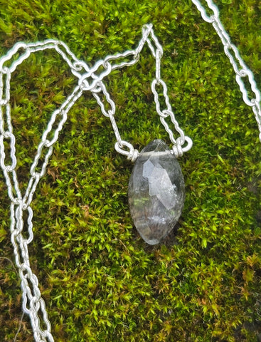 Moss Aquamarine Faceted Marquise Sterling Silver Necklace