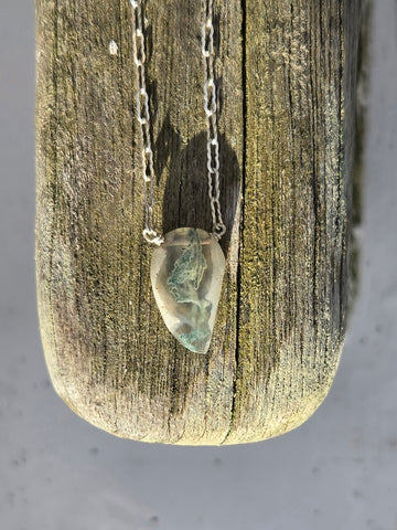 Moss Agate Faceted Leaf Sterling Silver Necklace