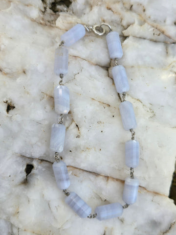 Blue Lace Agate Infinity Sterling Silver Bracelet