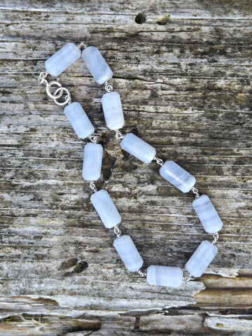 Blue Lace Agate Infinity Sterling Silver Bracelet