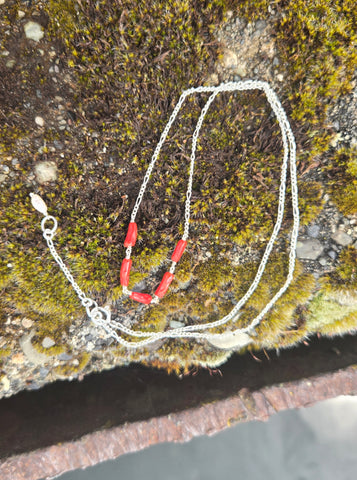 Mediterranean Red Coral (Old Stock) and Pearl Sterling Silver Necklace