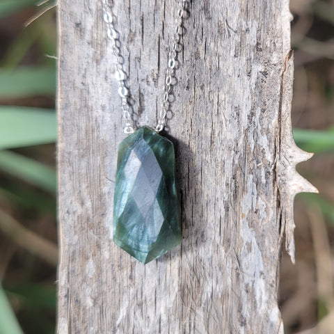 Seraphanite Faceted Shield Sterling Silver Necklace