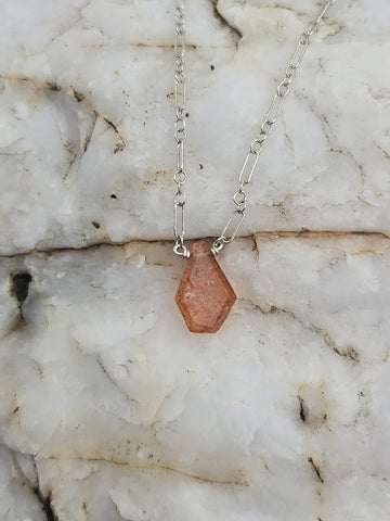 Indian Sunstone Portrait Cut Sterling Silver Necklace