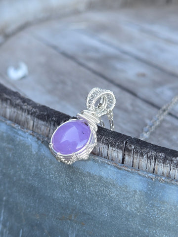 Purple Chalcedony Basket Weave Sterling Silver Necklace