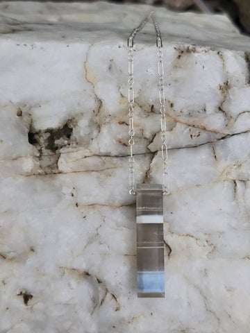 Blue Striped Opal Faceted Sterling Silver Necklace