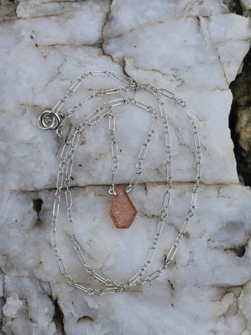 Indian Sunstone Portrait Cut Sterling Silver Necklace