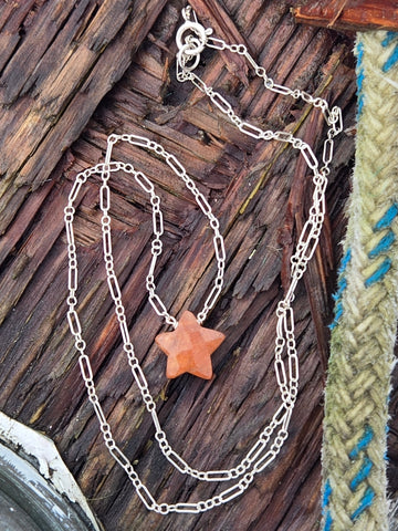 Indian Sunstone Faceted Star Sterling Silver Necklace