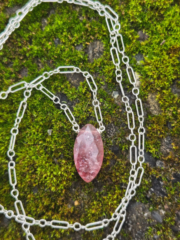 Strawberry Quartz Faceted Marquise Sterling Silver Necklace 
