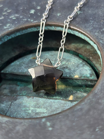 Smoky Quartz Faceted Star Sterling Silver Necklace