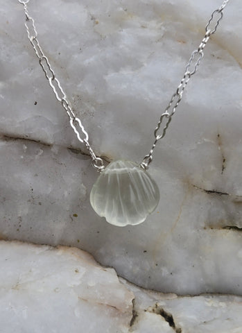 Aquamarine Carved Seashell  Sterling Silver Necklace