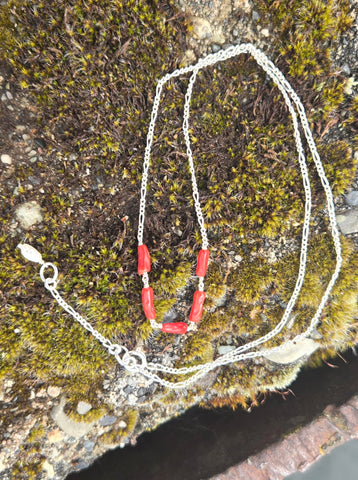 Mediterranean Red Coral (Old Stock) and Pearl Sterling Silver Necklace
