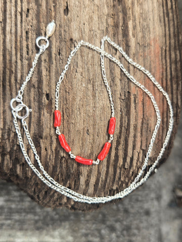 Mediterranean Red Coral (Old Stock) and Pearl Sterling Silver Necklace