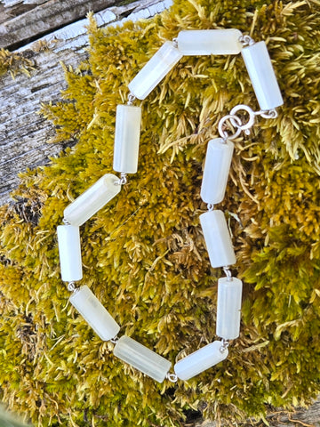 White Moonstone Infinity Sterling Silver Bracelet
