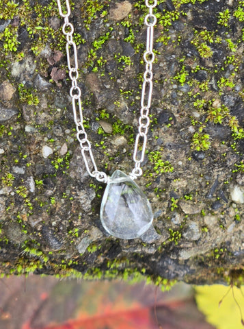 White Topaz Faceted Briolette Sterling Silver Necklace
