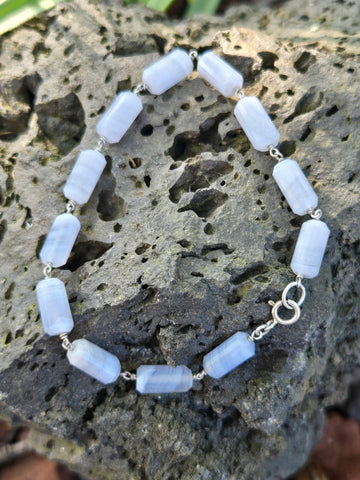 Blue Lace Agate Infinity Sterling Silver Bracelet