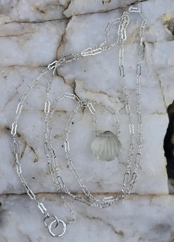 Aquamarine Carved Seashell  Sterling Silver Necklace